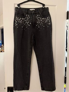 Ann Taylor LOFT Black Women's Jeans with Silver Embellishments size 4